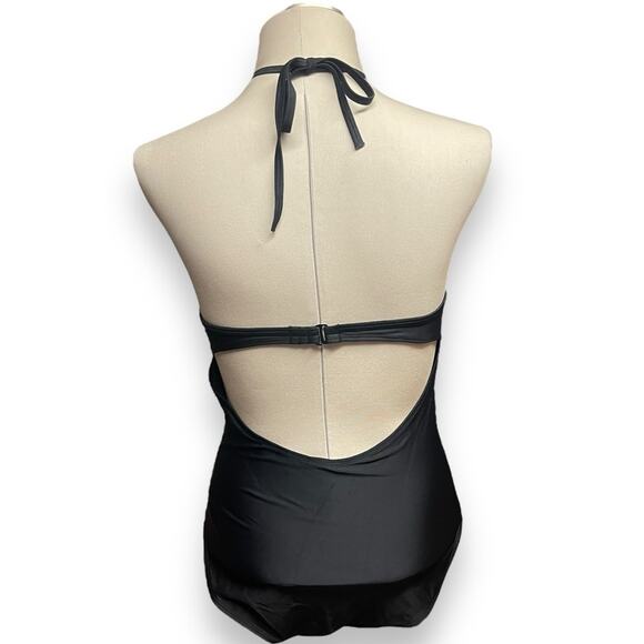 Old Navy‎ Bandeau-Style Halter Ruffle Trim Swimsuit Black Medium - Picture 6 of 9